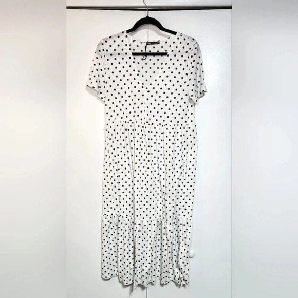 Zara Basics White Polka Dot Midi Dress – Size Small, Classic Fit & Flare - Picture 2 of 8